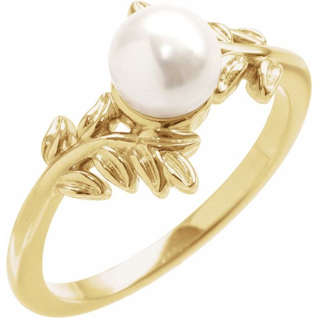 14K Yellow Gold Cultured White Akoya Pearl Ring- Sparkle & Jade-SparkleAndJade.com 6705:106:P