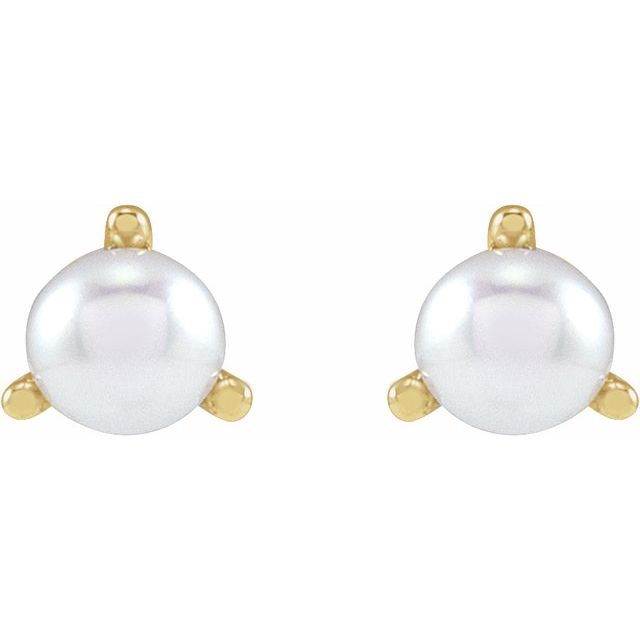 14K Yellow Gold Cultured White Seed Pearl Earrings- Sparkle & Jade-SparkleAndJade.com 