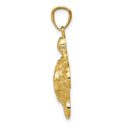 14K Yellow Gold Diam. Cut Polished & Textured Sea Turtle Pendant- Sparkle & Jade-SparkleAndJade.com 