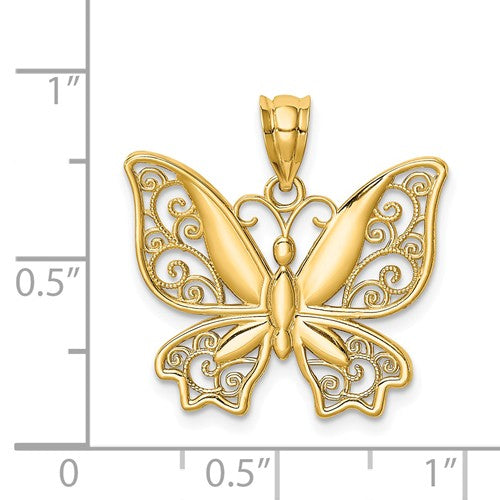 14K Yellow Gold Filigree Butterfly Pendant- Sparkle & Jade-SparkleAndJade.com D4471
