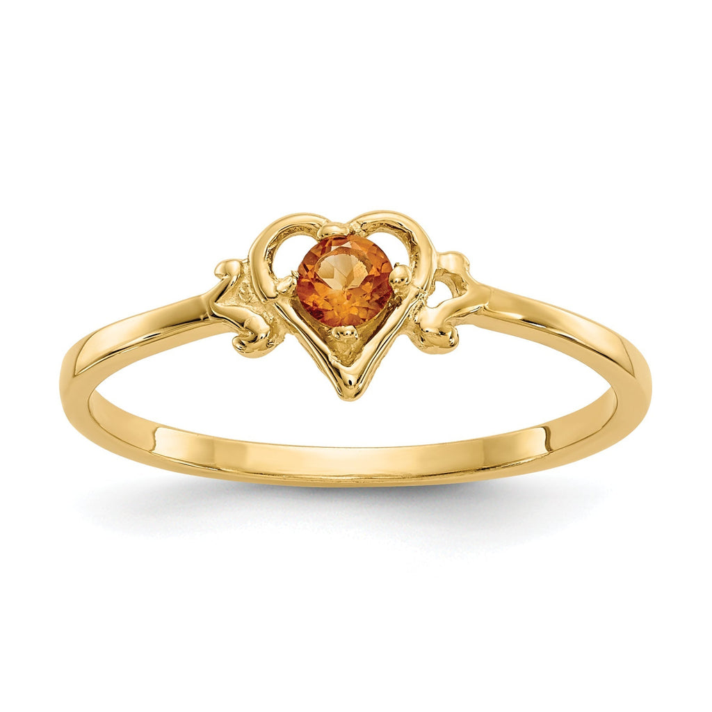 14K Yellow Gold Genuine Citrine November Birthstone Heart Ring- Sparkle & Jade-SparkleAndJade.com YC434