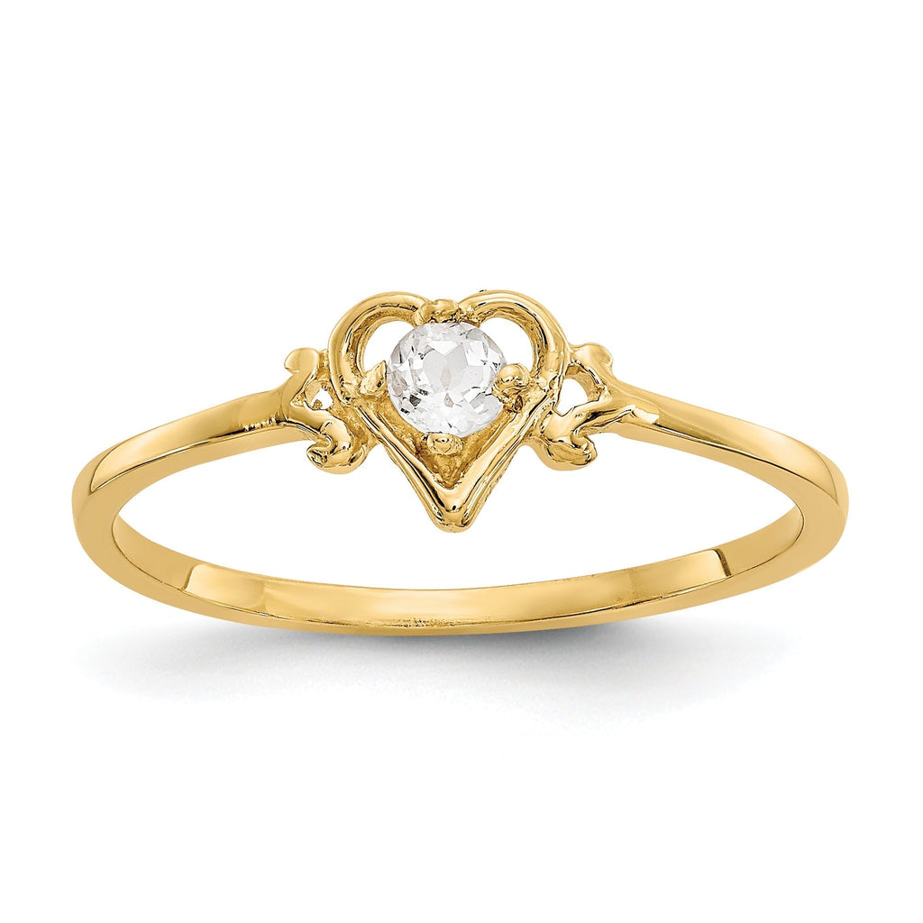 14K Yellow Gold Genuine White Topaz April Birthstone Heart Ring- Sparkle & Jade-SparkleAndJade.com YC427