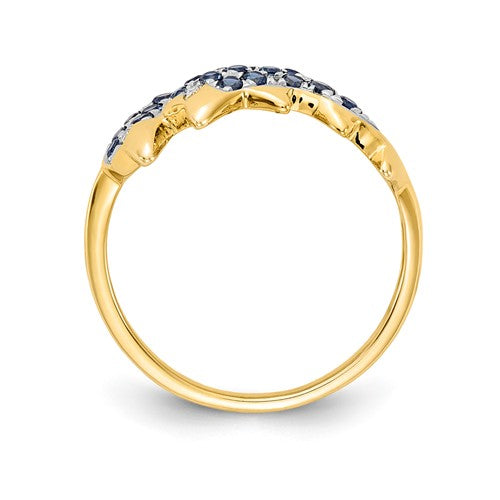 14K Yellow Gold Gold w/ Rhodium Detail Diamond & Blue Sapphire Dolphins Ring- Sparkle & Jade-SparkleAndJade.com RM5779-SA-001-YA