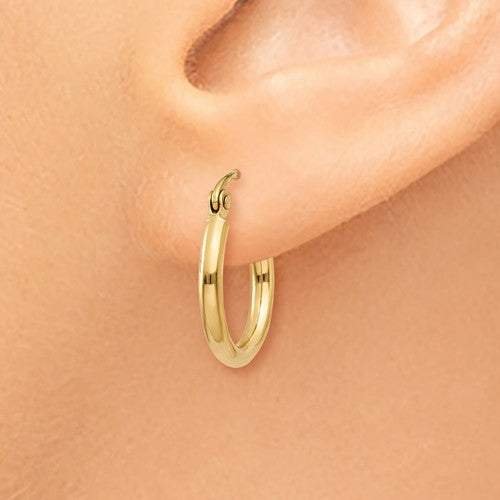 14K Yellow Gold Lightweight 15mm x 2mm Hoop Earrings- Sparkle & Jade-SparkleAndJade.com T917L