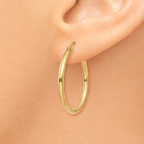 14K Yellow Gold Lightweight 25mm x 2mm Hoop Earrings- Sparkle & Jade-SparkleAndJade.com T915L