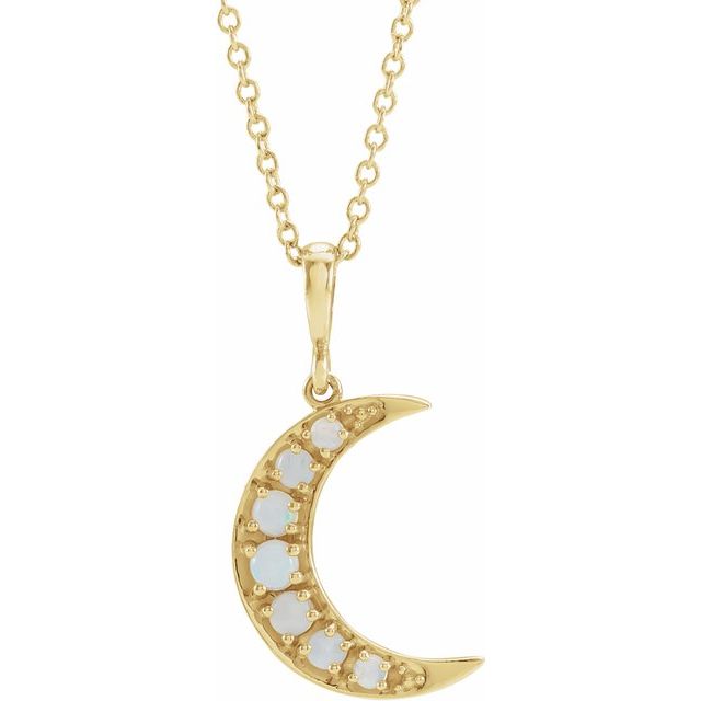 14K Yellow Gold Opal Crescent Moon 16-18" Necklace- Sparkle & Jade-SparkleAndJade.com 87560:105:P