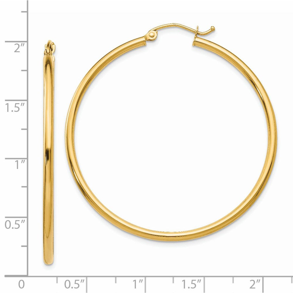 14K Yellow Gold Polished 2x45mm Lightweight Tube Hoop Earrings- Sparkle & Jade-SparkleAndJade.com T920L