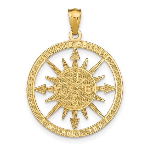 14K Yellow Gold Satin / Polished Lost Without You Compass Pendant- Sparkle & Jade-SparkleAndJade.com K6098