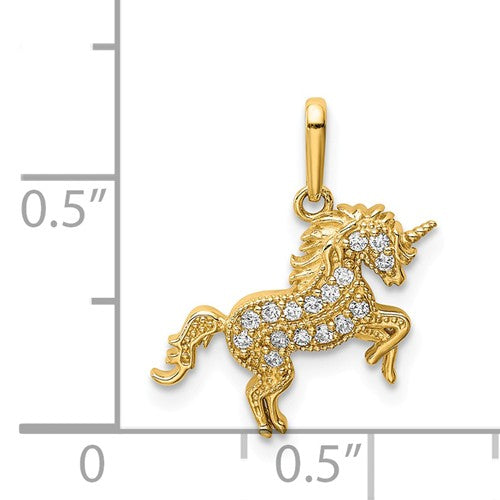 14K Yellow Gold Small Rearing Unicorn CZ Charm Pendant- Sparkle & Jade-SparkleAndJade.com YC1432