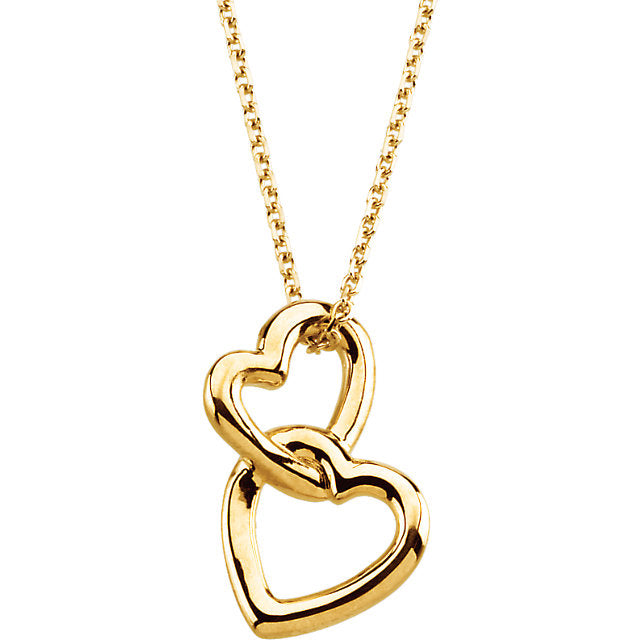 14K Yellow Gold Solid Double Heart 18" Necklace- Sparkle & Jade-SparkleAndJade.com 69075:83011:P