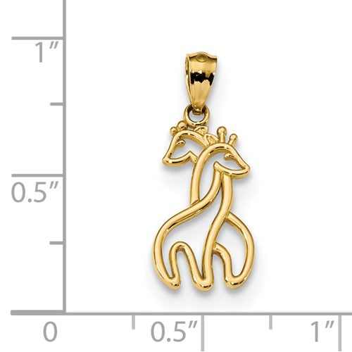 14K Yellow Gold Solid Interlocking Giraffes Pendant- Sparkle & Jade-SparkleAndJade.com K6015