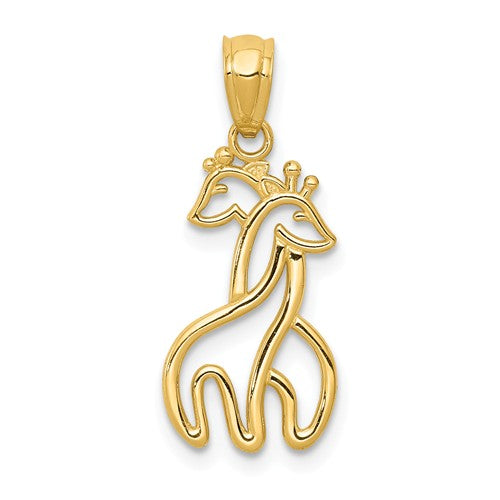 14K Yellow Gold Solid Interlocking Giraffes Pendant- Sparkle & Jade-SparkleAndJade.com K6015
