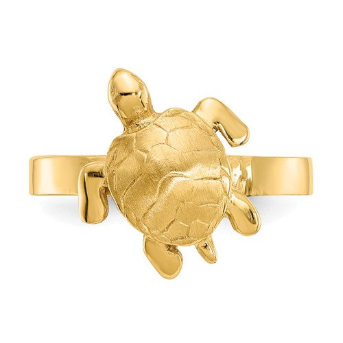14K Yellow Gold Textured Sea Turtle Ring- Sparkle & Jade-SparkleAndJade.com K5767