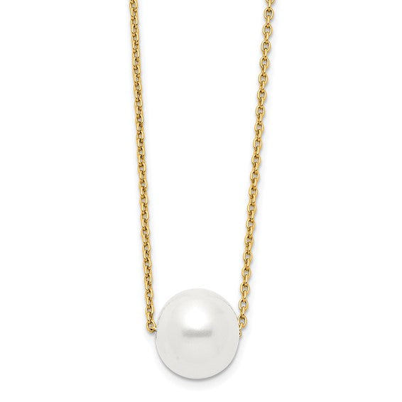 14K Yellow Gold White Freshwater Cultured Pearl Necklace- Sparkle & Jade-SparkleAndJade.com XF770-17 // XF681-17