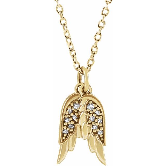 14K Yellow Gold .03 CTW Diamond Angel Wings 16-18" Necklace- Sparkle & Jade-SparkleAndJade.com 87226:124:P