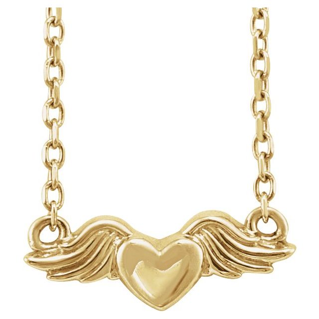 14K Gold Heart with Angel Wings 18" Necklace- Sparkle & Jade-SparkleAndJade.com 88421:115:P