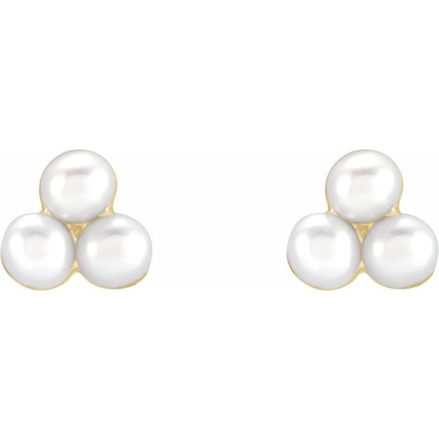 14K Yellow or White Gold Cultured Freshwater Pearl Cluster Earrings- Sparkle & Jade-SparkleAndJade.com 
