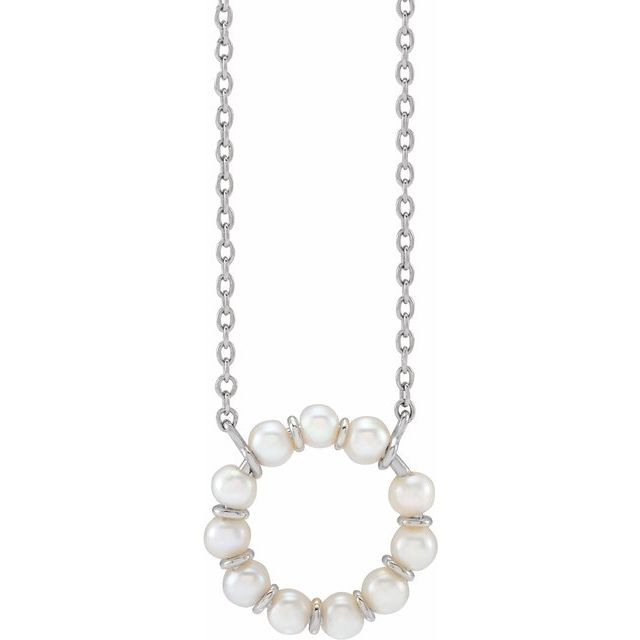 14K Yellow or White Gold Cultured White Freshwater Pearl Circle 18" Necklace- Sparkle & Jade-SparkleAndJade.com 688855:601:P