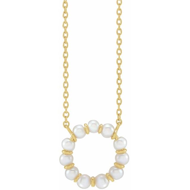 14K Yellow or White Gold Cultured White Freshwater Pearl Circle 18" Necklace- Sparkle & Jade-SparkleAndJade.com 688855:600:P