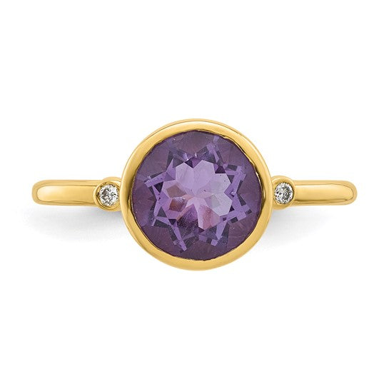 14k Gold .02ct Diamond and 8mm Round Amethyst Ring- Sparkle & Jade-SparkleAndJade.com 14RGRG189YD