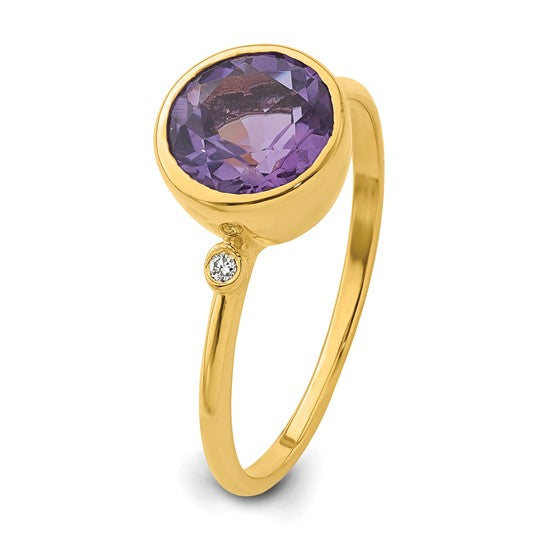 14k Gold .02ct Diamond and 8mm Round Amethyst Ring- Sparkle & Jade-SparkleAndJade.com 14RGRG189YD