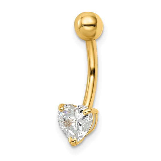 14k Gold 14 Gauge Heart Shaped CZ Belly Ring- Sparkle & Jade-SparkleAndJade.com BD206
