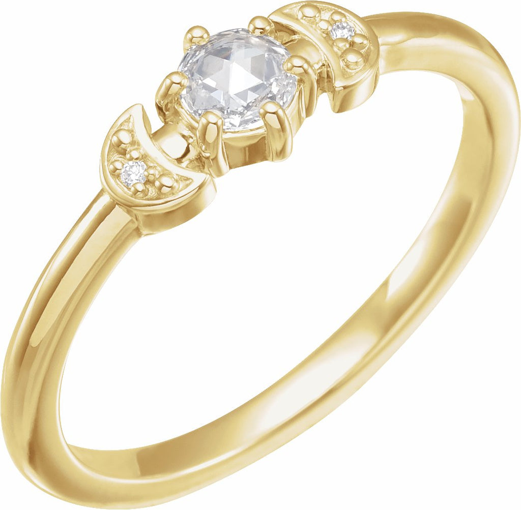 14k Gold 1/6 CTW Natural Rose Cut Diamond Moon Stackable Ring- Sparkle & Jade-SparkleAndJade.com 126001:100:P