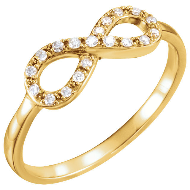 14k Gold 1/8 CTW Diamond Infinity Ring - White, Yellow or Rose- Sparkle & Jade-SparkleAndJade.com 651088:60000:P
