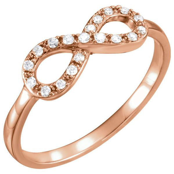 14k Gold 1/8 CTW Diamond Infinity Ring - White, Yellow or Rose- Sparkle & Jade-SparkleAndJade.com 651088:60002:P