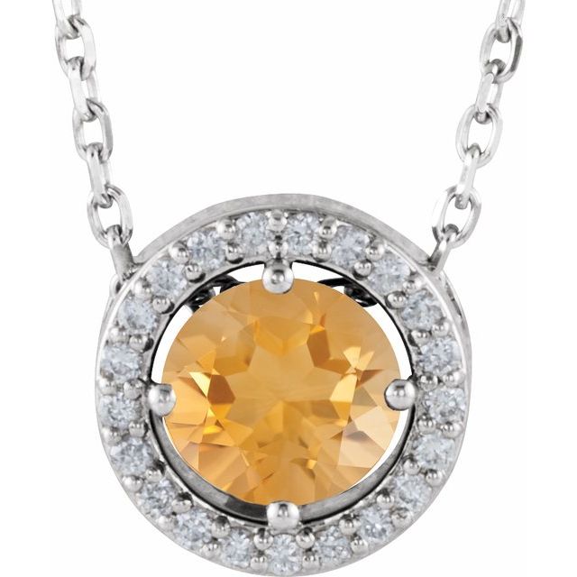 14k Gold 5mm Gemstone & .06 CTW Diamond Halo 16" Necklaces- Sparkle & Jade-SparkleAndJade.com 86066:6075:P