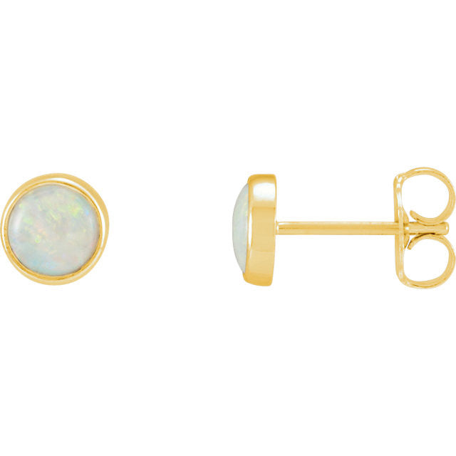 14k Gold 5mm Round Genuine Australian Opal Bezel Earrings- Sparkle & Jade-SparkleAndJade.com 23482:101:P