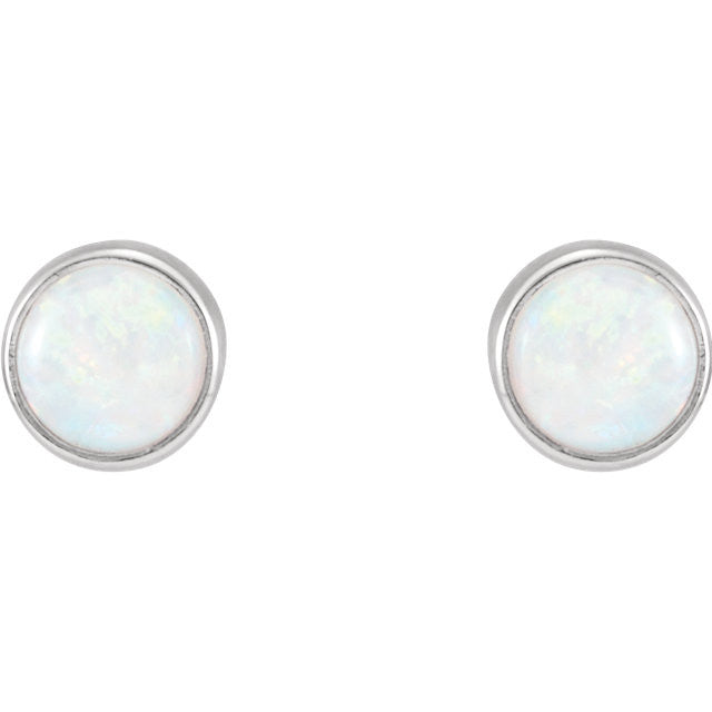 14k Gold 5mm Round Genuine Australian Opal Bezel Earrings- Sparkle & Jade-SparkleAndJade.com 