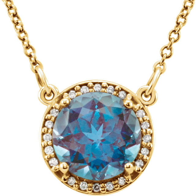 14k Gold 6m Round Gemstone & Diamond 16" Halo Necklaces- Sparkle & Jade-SparkleAndJade.com 85905:610:P