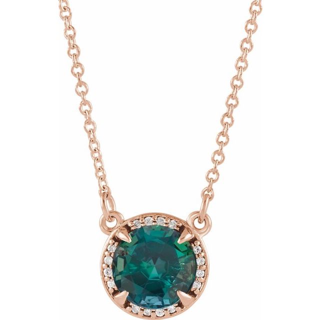 14k Gold 6m Round Gemstone & Diamond 16" Halo Necklaces- Sparkle & Jade-SparkleAndJade.com 85905:611:P