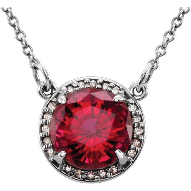 14k Gold 6m Round Gemstone & Diamond 16" Halo Necklaces- Sparkle & Jade-SparkleAndJade.com 85905:619:P