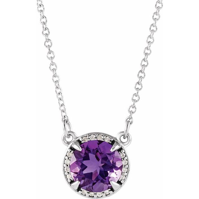 14k Gold 6m Round Gemstone & Diamond 16" Halo Necklaces- Sparkle & Jade-SparkleAndJade.com 85905:624:P