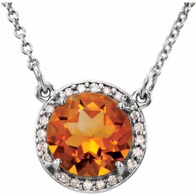 14k Gold 6m Round Gemstone & Diamond 16" Halo Necklaces- Sparkle & Jade-SparkleAndJade.com 85905:629:P