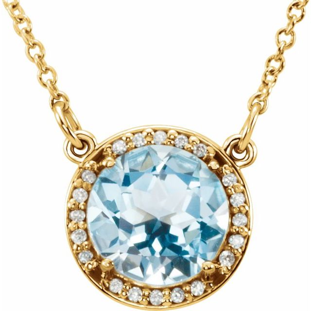 14k Gold 6m Round Gemstone & Diamond 16" Halo Necklaces- Sparkle & Jade-SparkleAndJade.com 85905:635:P