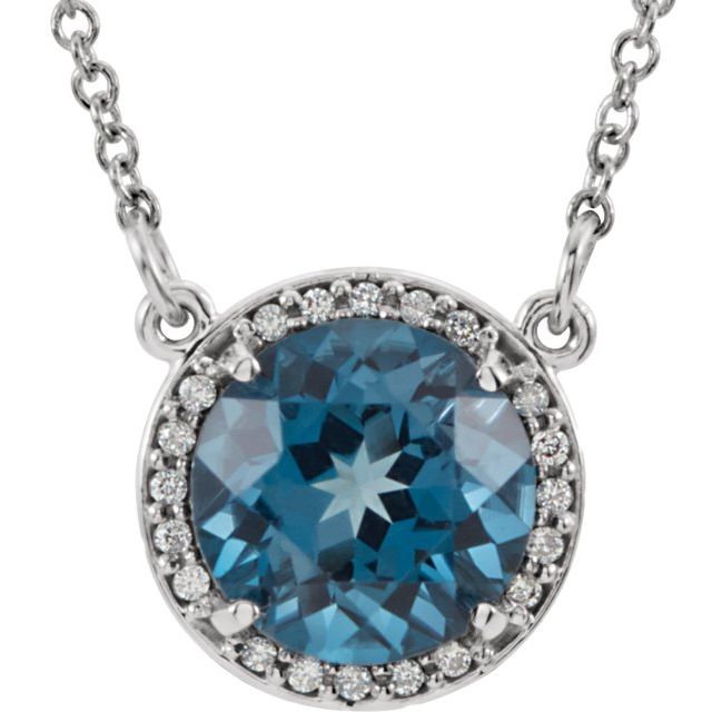 14k Gold 6m Round Gemstone & Diamond 16" Halo Necklaces- Sparkle & Jade-SparkleAndJade.com 85905:639:P