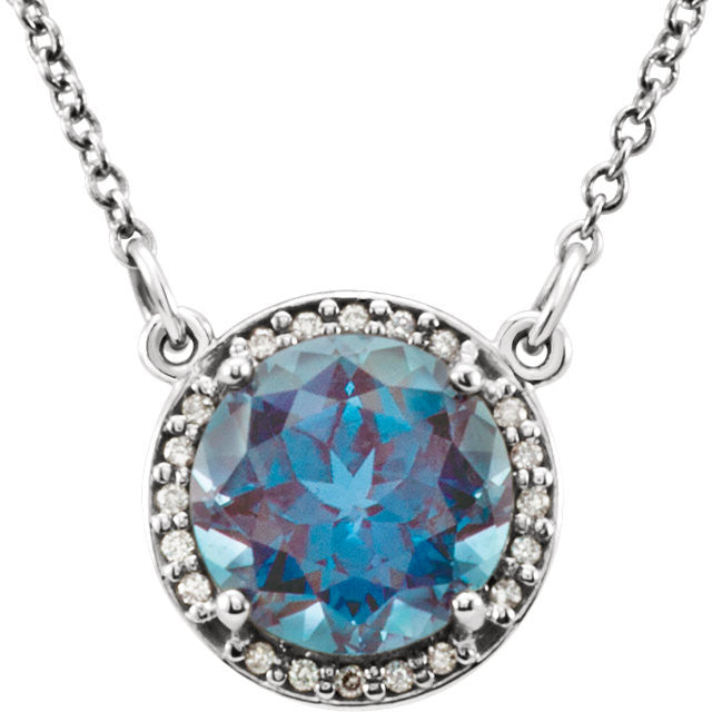 14k Gold 6m Round Gemstone & Diamond 16" Halo Necklaces- Sparkle & Jade-SparkleAndJade.com 85905:70012:P