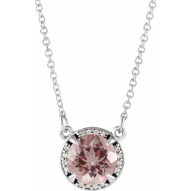 14k Gold 6m Round Gemstone & Diamond 16" Halo Necklaces- Sparkle & Jade-SparkleAndJade.com 85905:734:P