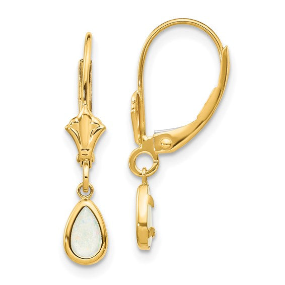 14k Gold 6x4mm Bezel Pear Gemstone Leverback Earrings- Sparkle & Jade-SparkleAndJade.com XBE94