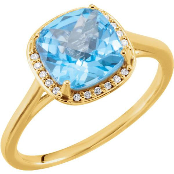 14k Gold 8mm Cushion Cut Swiss Blue Topaz & Diamond Halo Ring- Sparkle & Jade-SparkleAndJade.com 71635:70001:P