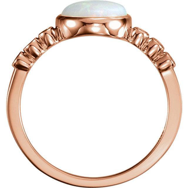 14k Gold 8mm Round Bezel Set Genuine Australian Opal & Diamond Ring- Sparkle & Jade-SparkleAndJade.com 