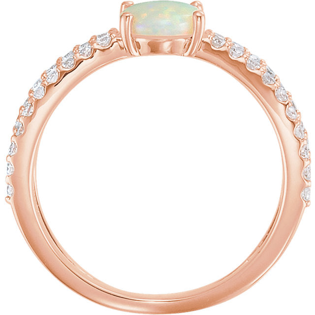 14k Gold Australian Opal X Band Diamond Ring - White, Rose or Yellow- Sparkle & Jade-SparkleAndJade.com 