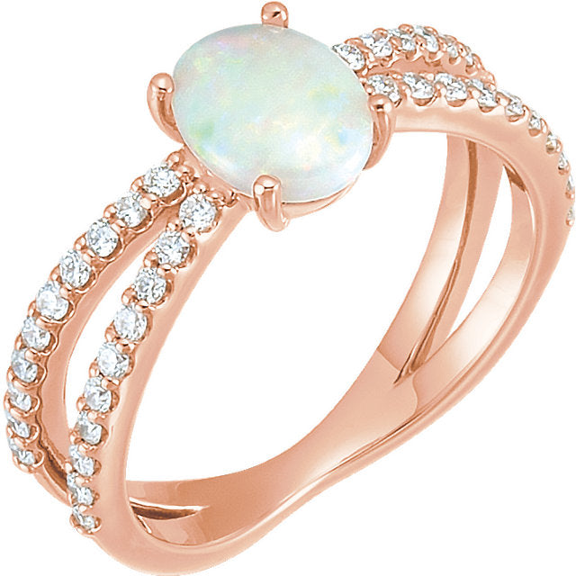14k Gold Australian Opal X Band Diamond Ring - White, Rose or Yellow- Sparkle & Jade-SparkleAndJade.com 71934:602:P