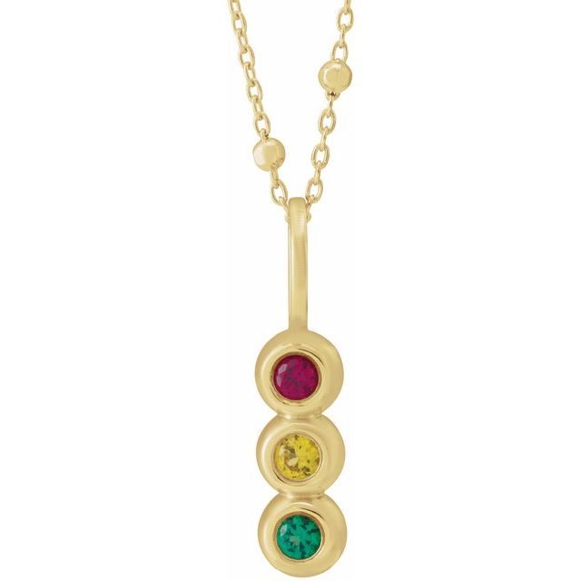 14k Gold Bezel Set Family Bar Vertical Birthstone Necklace- Sparkle & Jade-SparkleAndJade.com 88336