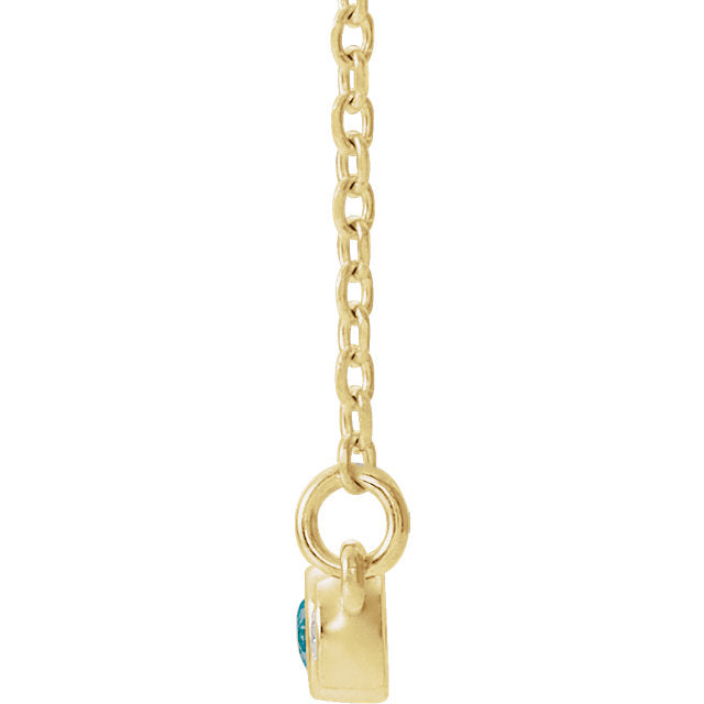 14k Gold Blue Zircon & Diamond Bezel Set Bar Necklace - White Yellow or Rose- Sparkle & Jade-SparkleAndJade.com 