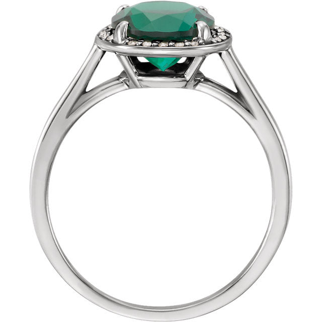 14k Gold Created 8mm Round Emerald & .05 CTW Diamond Halo Ring- Sparkle & Jade-SparkleAndJade.com 