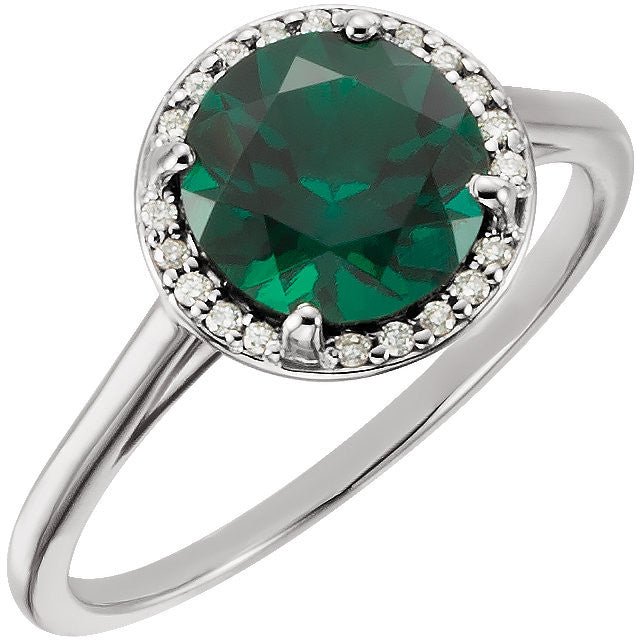 14k Gold Created 8mm Round Emerald & .05 CTW Diamond Halo Ring- Sparkle & Jade-SparkleAndJade.com 71632:70012:P